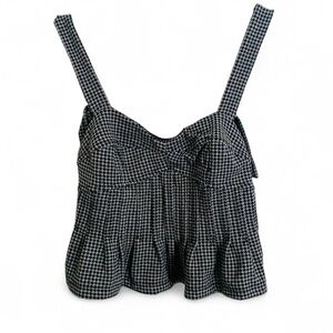FREE PEOPLE BLACK WHITE GINGHAM SLEEVELESS CORSET RUFFLE HEM CROP TOP SIZE XS